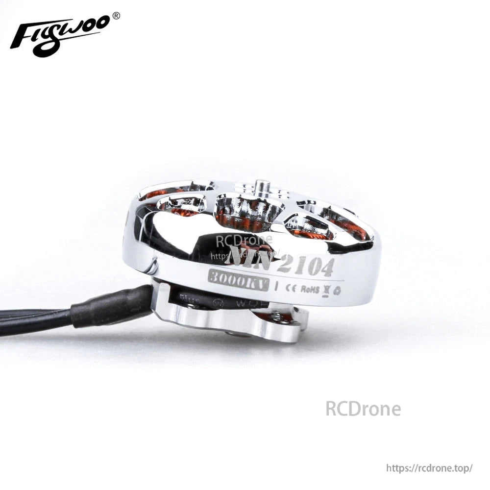 Flywoo NIN 2104 Ultralight FPV Motor, Flywoo NIN 2104 ultralight FPV brushless motor in silver, side view with 8000KV label and power leads
