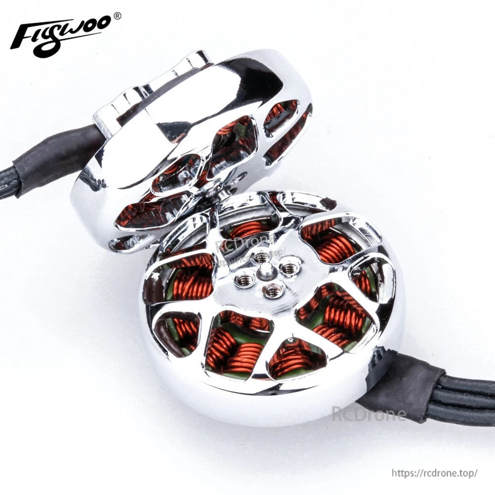 Flywoo NIN 2303.5 Ultralight FPV Motor, Flywoo NIN 2303.5 ultralight FPV brushless motor with polished silver bell, open vents, and wire leads