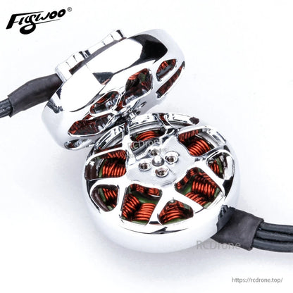 Flywoo NIN 2303.5 Ultralight FPV Motor, Flywoo NIN 2303.5 ultralight FPV brushless motor with polished silver bell, open vents, and wire leads
