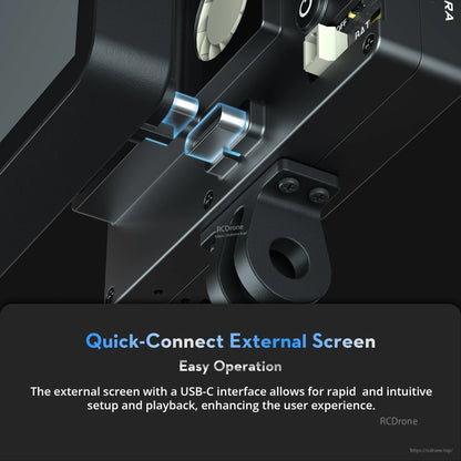 Close-up of Flywoo Naked GoPro V2 Pro camera with quick-connect USB-C external screen interface