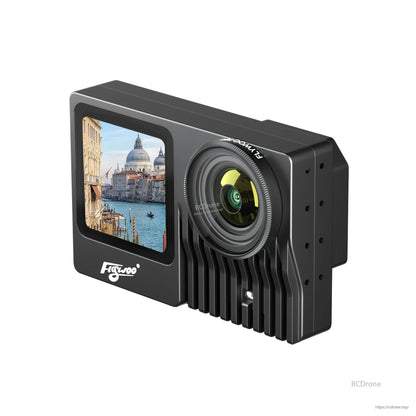 Flywoo Naked GoPro V2 Pro action camera module with front lens and built-in color screen