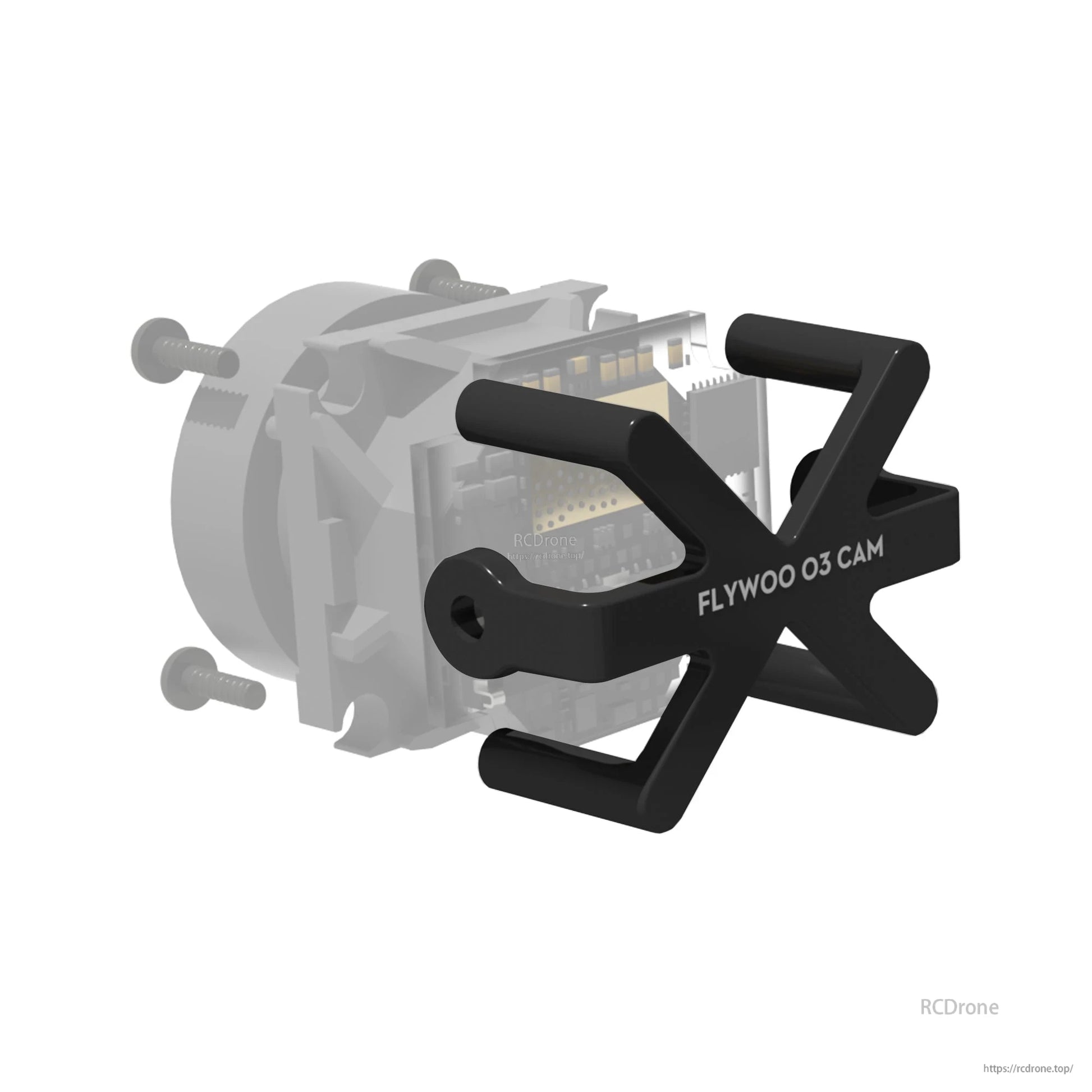 Flywoo Naked O3 upgrade case, black protective camera cage mount with FLYWOO O3 CAM lettering