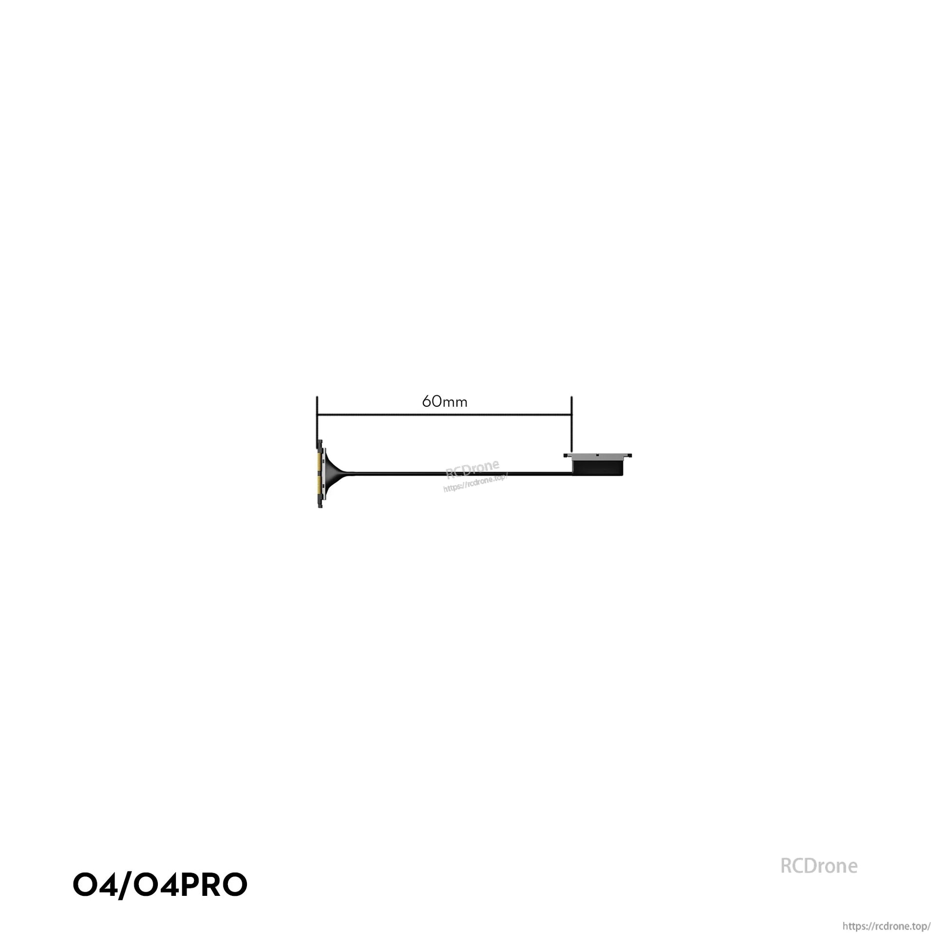 Flywoo O4 Air Unit Cooling CNC Kit, Side view of O4/O4 Pro drone air unit antenna with 60mm length measurement and mounting base