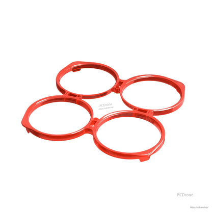 Red quadcopter prop guard duct frame with four connected circular rings and mounting holes for Flywoo FlyLens 75/85