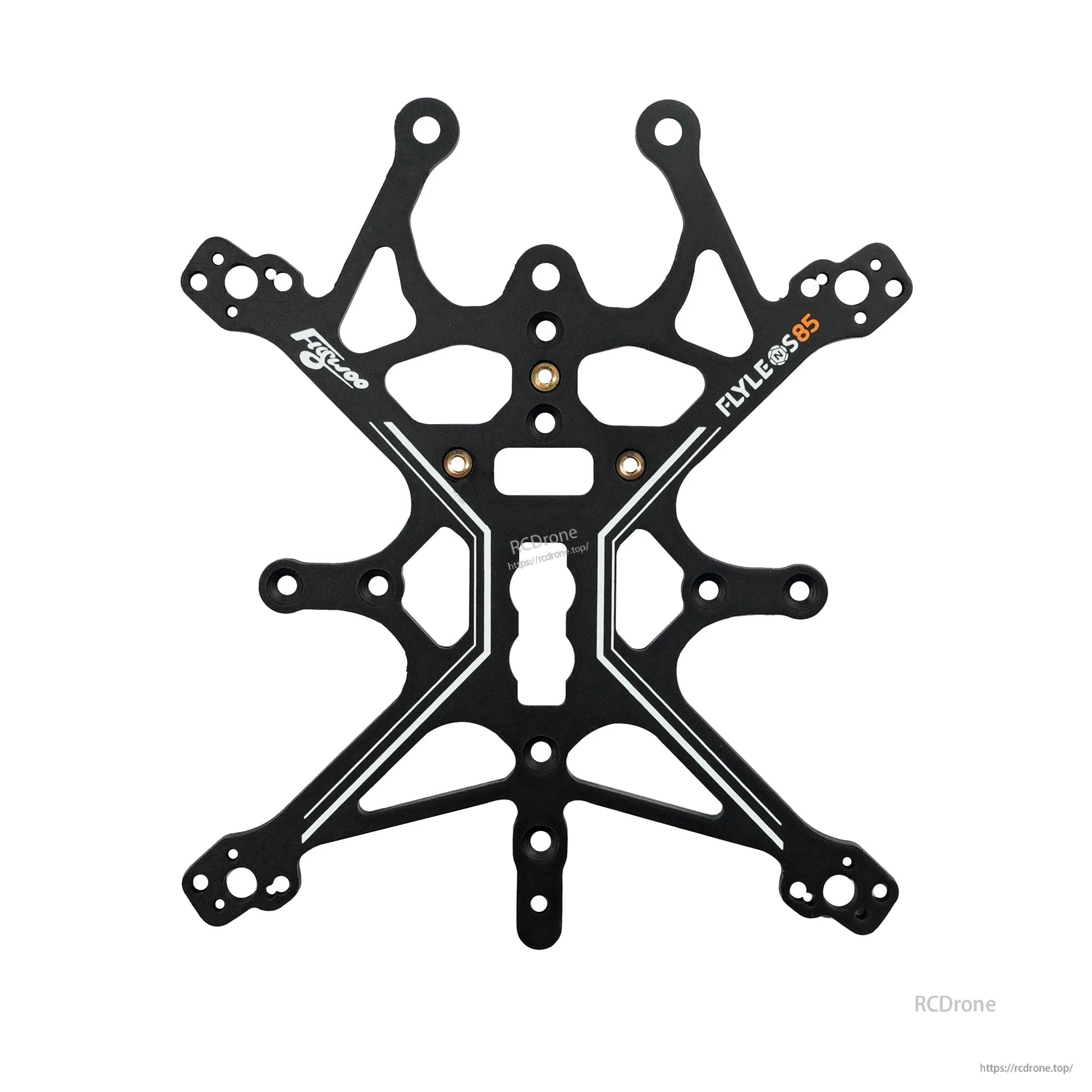 Flywoo FLYLENS85 black CNC frame plate with multiple mounting holes and cutouts for FPV build