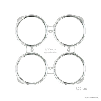 Transparent quad duct prop guard frame piece with four circular rings and center mounting holes for micro FPV drone