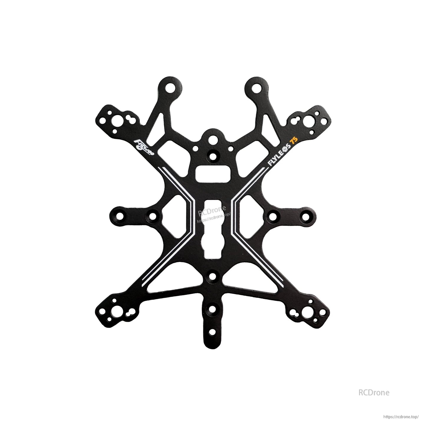 Flywoo FlyLens 75 carbon fiber frame plate with multiple mounting holes and white accent lines