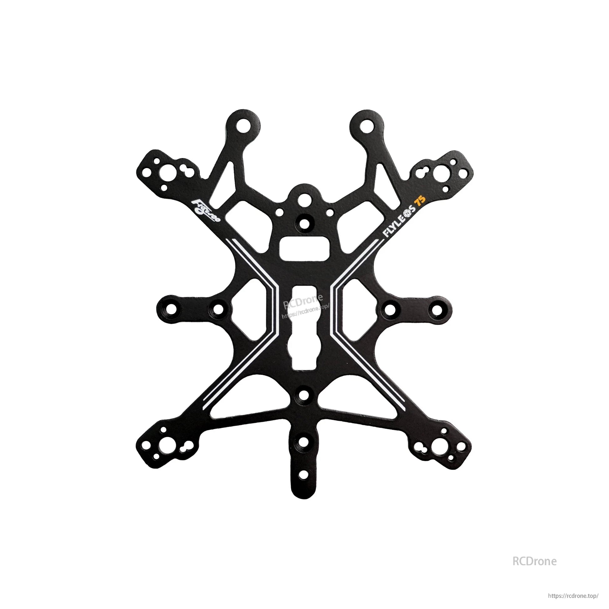 Flywoo FlyLens 75 carbon fiber frame plate with multiple mounting holes and white accent lines