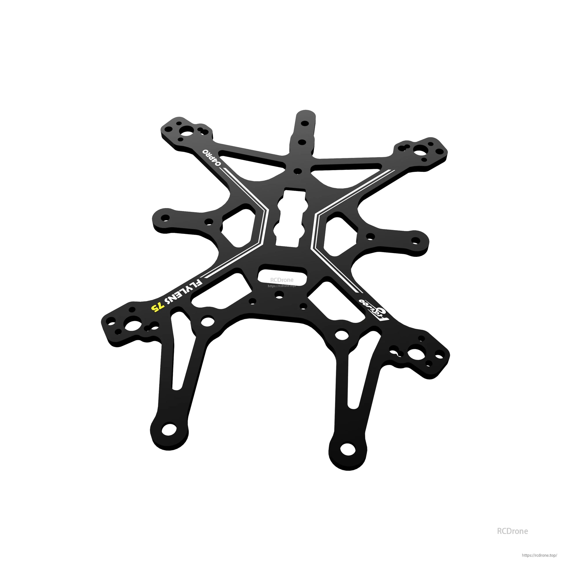 Flywoo FlyLens 75 carbon fiber frame plate with multiple mounting holes and cutouts for FPV drone build