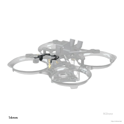 Flywoo O4 Air Unit CNC cooling kit bracket mounted on FlyLens 75/85 whoop frame, 14mm measurement shown