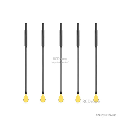 Set of five black FPV antenna pigtails with yellow U.FL connectors and slim coax leads