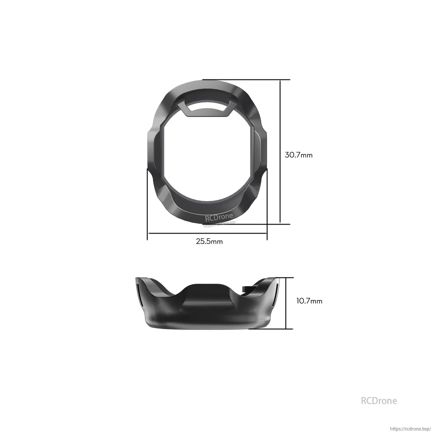 Flywoo O4 Pro camera TPU protector cover with cutout front ring, 30.7mm tall x 25.5mm wide, 10.7mm deep