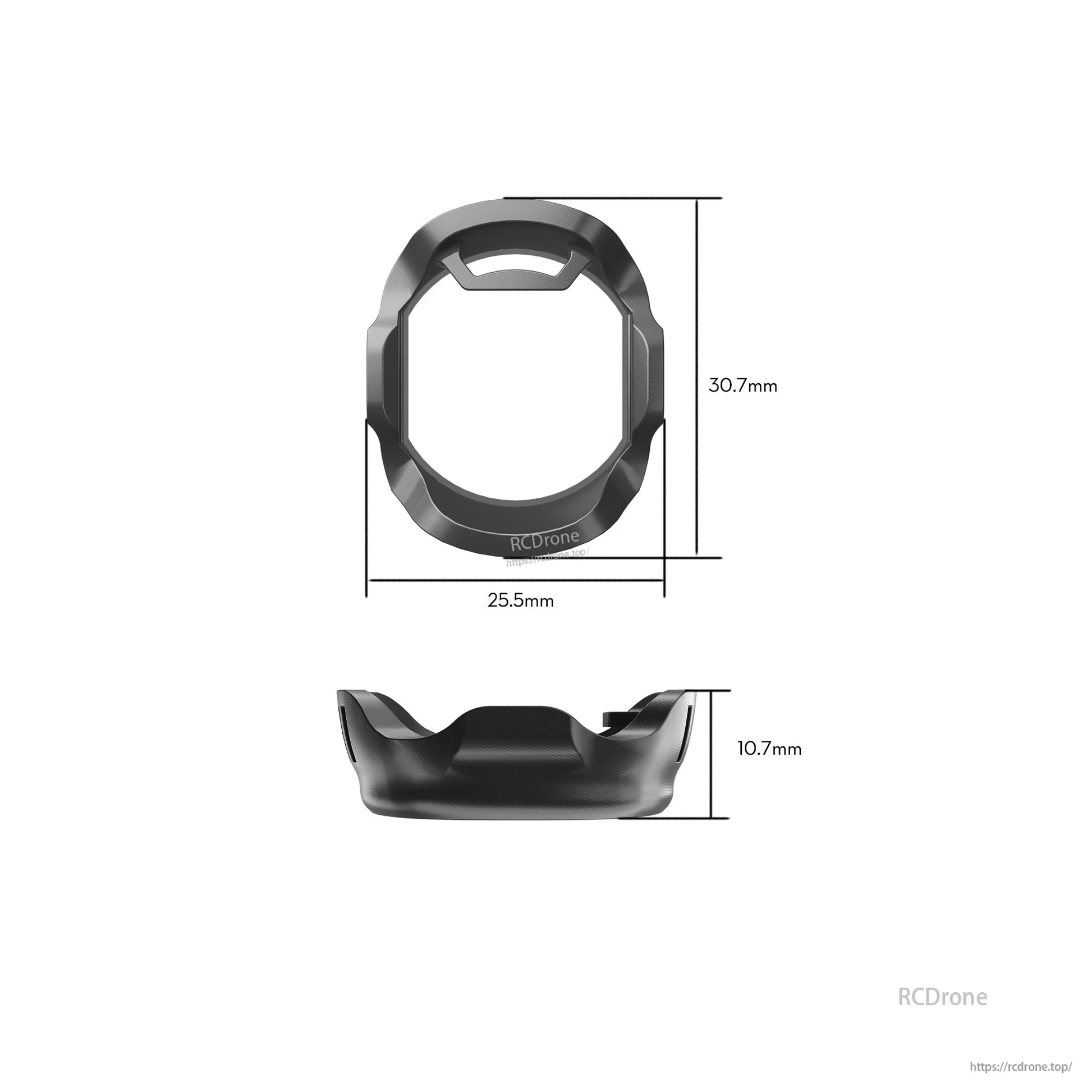 Flywoo O4 Pro camera TPU protector cover with cutout front ring, 30.7mm tall x 25.5mm wide, 10.7mm deep