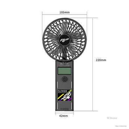 Flywoo QuickCool VTX Portable Fan, Flywoo QuickCool VTX portable handheld fan with 105mm head, display, and 220mm overall height