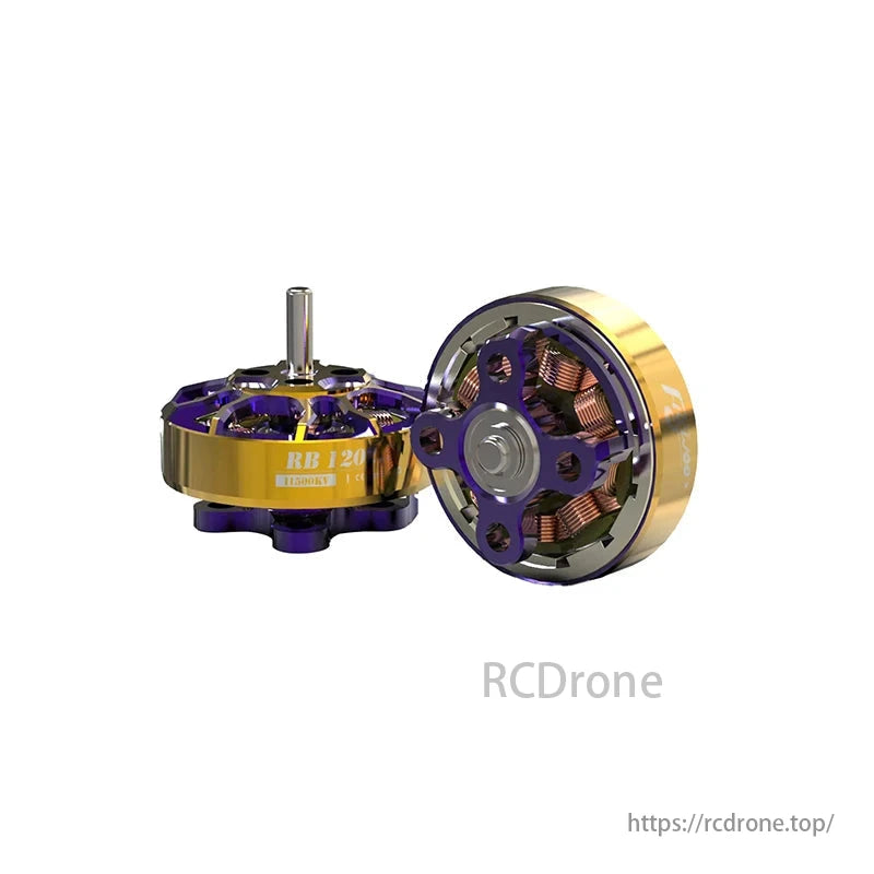 Flywoo ROBO 1202.5 motor, gold and purple, offers robust design and high performance for FPV drones with 1S/2S compatibility.