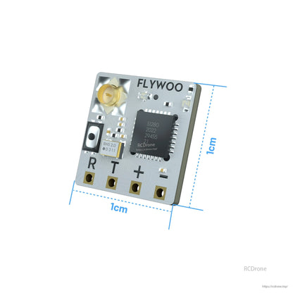 Flywoo TCXO 2.4G ELRS Receiver, Flywoo 2.4G ELRS receiver board (10x10mm) with U.FL antenna connector and R/T/+/- solder pads