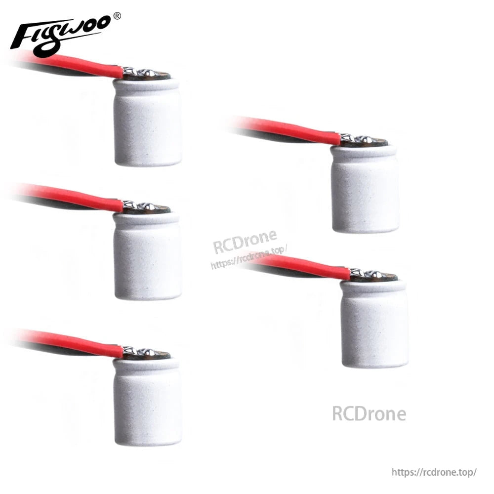 Flywoo solid capacitors with pre-soldered red wire leads, five-piece set for FPV drone power filtering