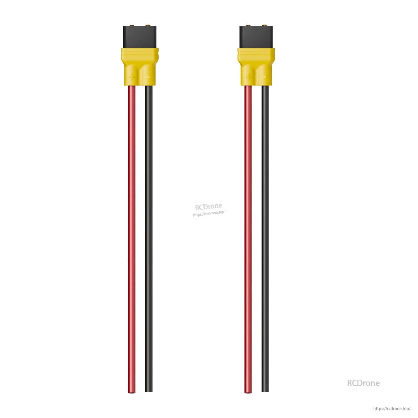 XT30 battery connector pigtail leads with yellow anti-slip sheath and red/black wires for drone power wiring