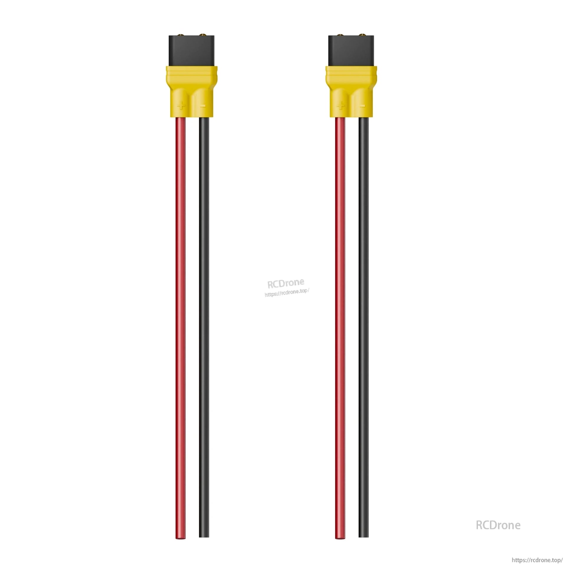 XT30 battery connector pigtail leads with yellow anti-slip sheath and red/black wires for drone power wiring