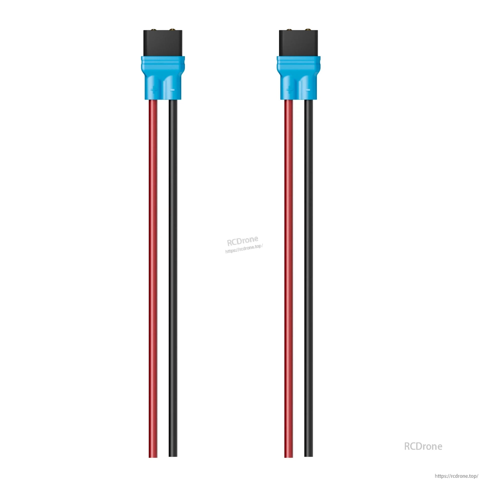 XT30 battery connector pigtails with blue housings and red/black power leads for RC drone wiring