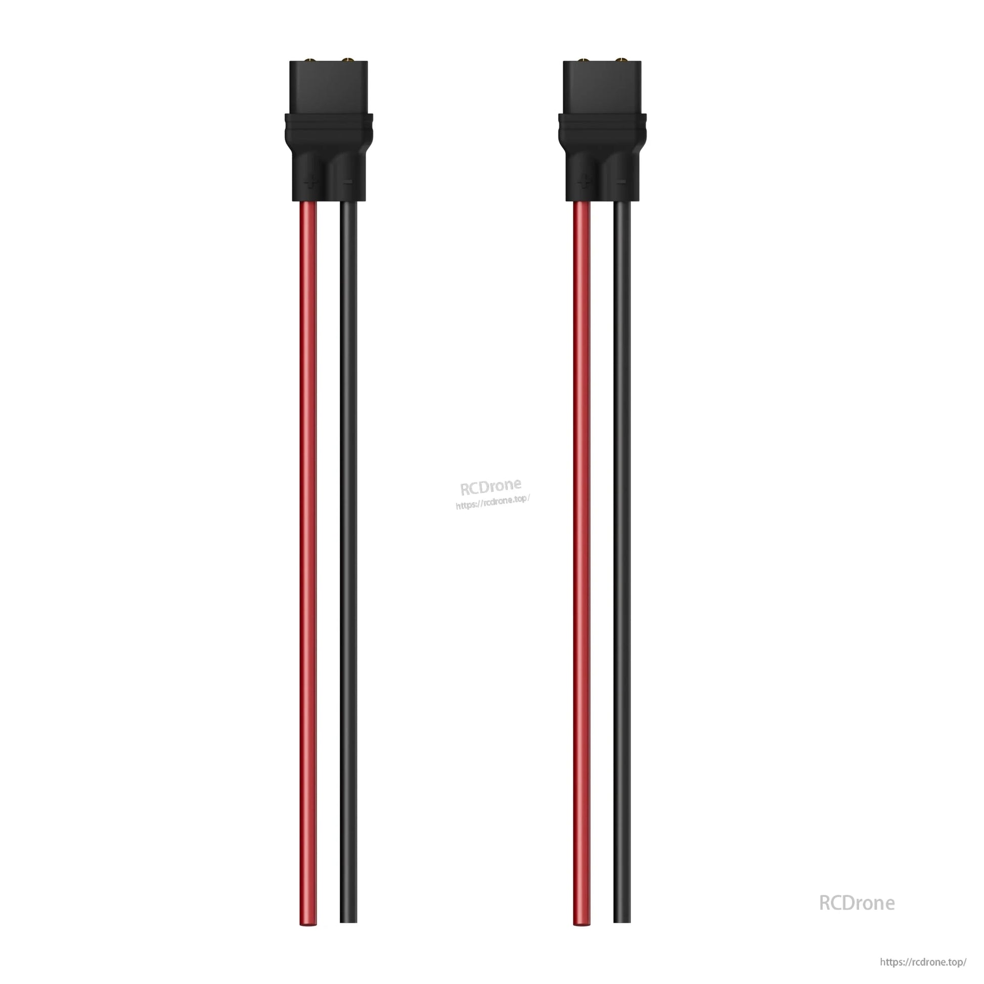 Pair of XT30 battery connector pigtails with black housings and red/black power leads