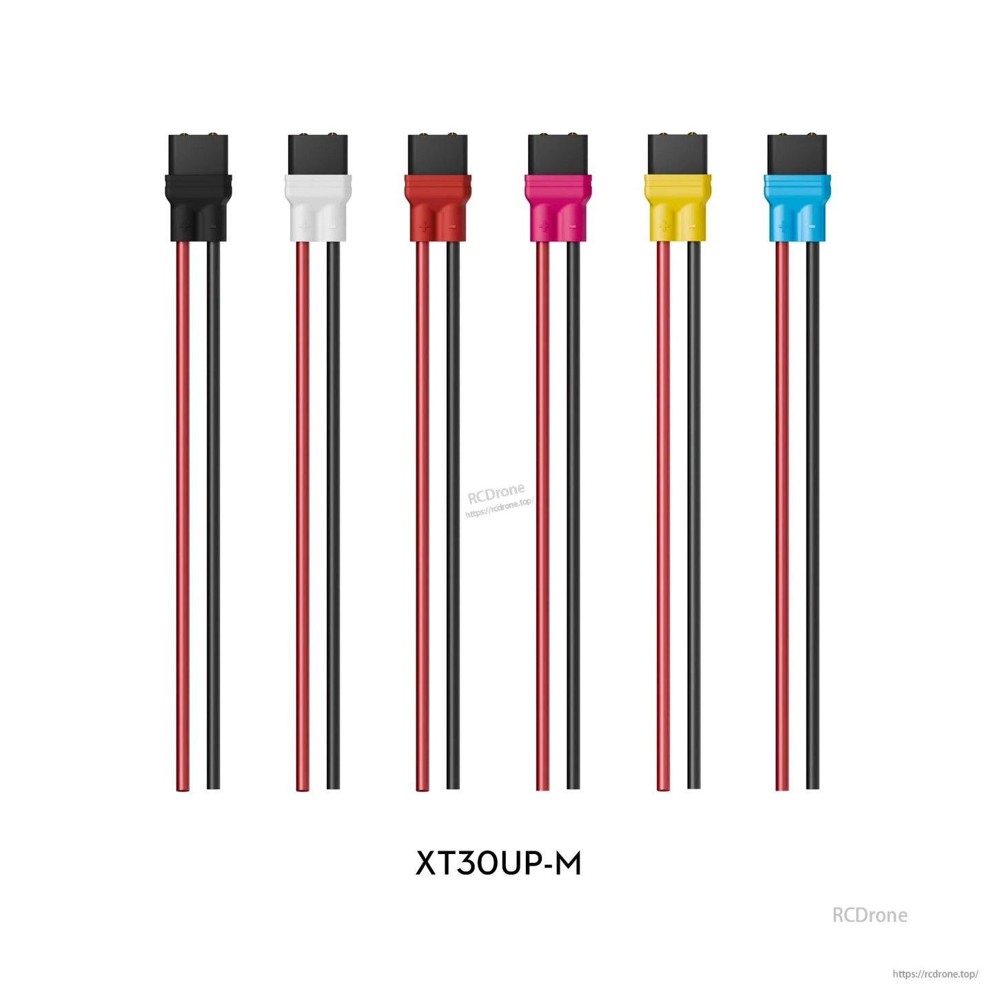 XT30UP-M male XT30 battery connector pigtails with red/black leads and colored anti-slip sheaths