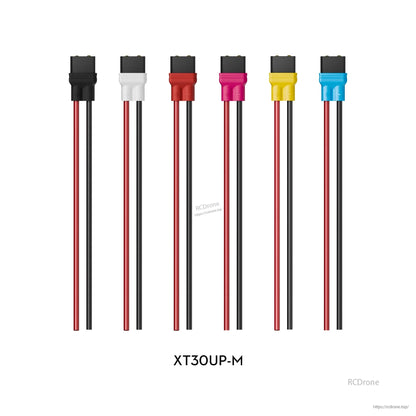 XT30UP-M male XT30 battery connector pigtails with red/black leads and colored anti-slip sheaths