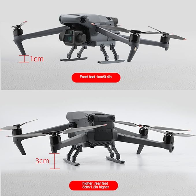 The DJI Mavic 3 Classic has foldable landing gear with front feet 10cm/4in taller and rear feet 7.5cm/1.2in taller.