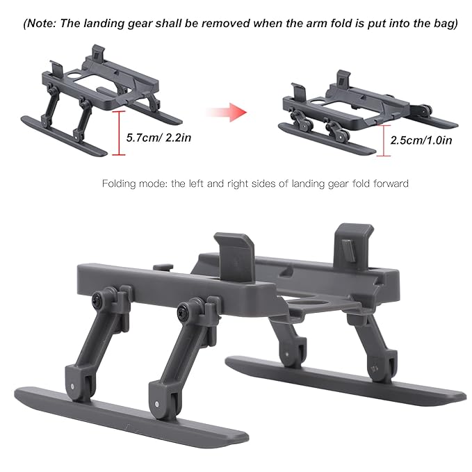 The foldable landing gear for DJI Mavic 3 Classic should be removed when the arm folds into the bag, measuring 5.7cm x 2.2in.