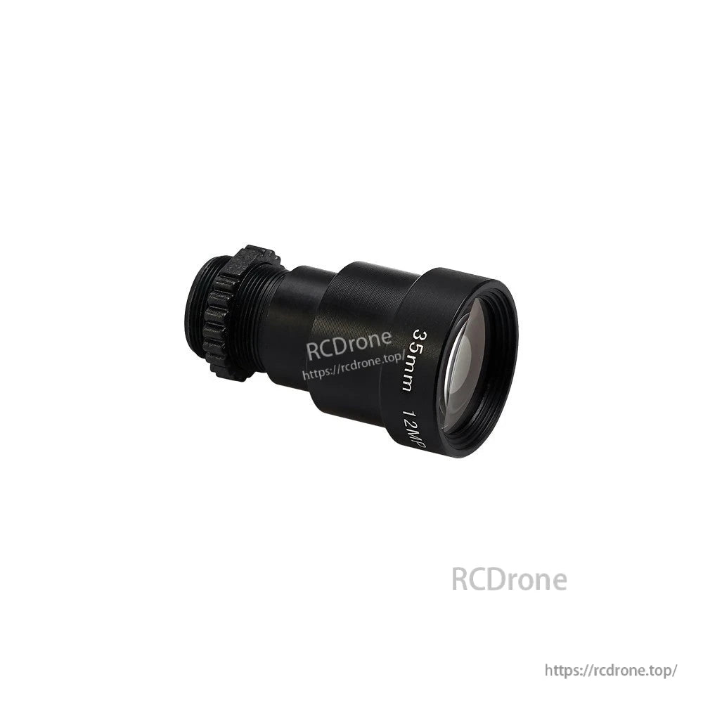 Foxeer 12MP 35mm IR Block Lens, Black Foxeer camera lens marked 35mm 12MP, with threaded mount and front glass element