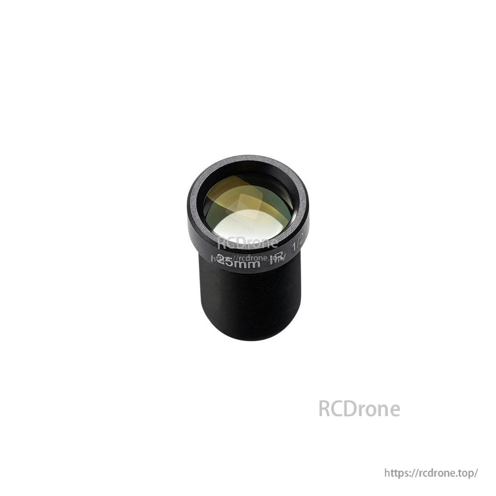 Foxeer 25mm IR Block M12 Lens, Foxeer 25mm IR block M12 camera lens with black metal housing and coated glass element