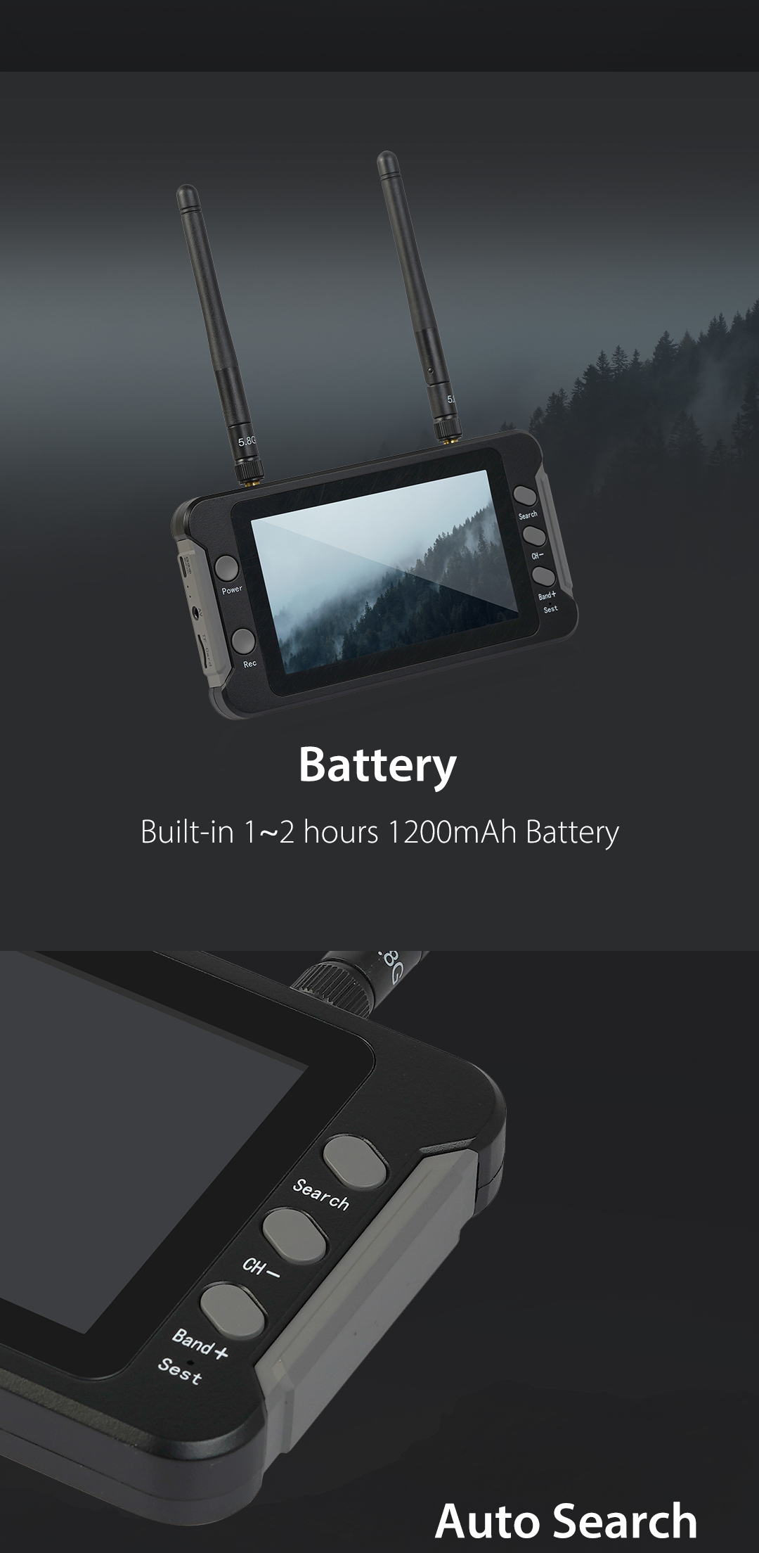 Foxeer 4.3" FPV Monitor 5.8G 40CH Build in DVR Receiver Battery