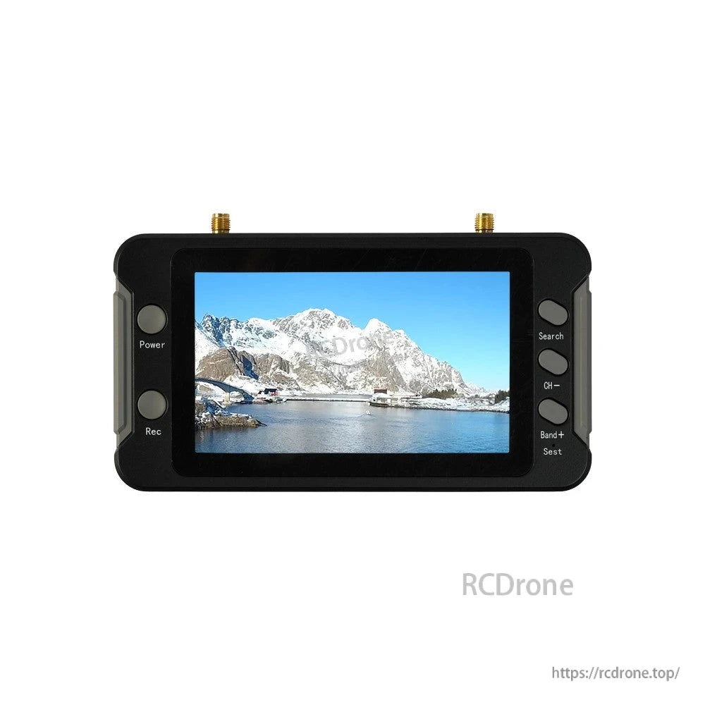 Foxeer 4.3" FPV Monitor, Foxeer 4.3-inch FPV monitor with dual antenna ports and front control buttons for power, record, and search