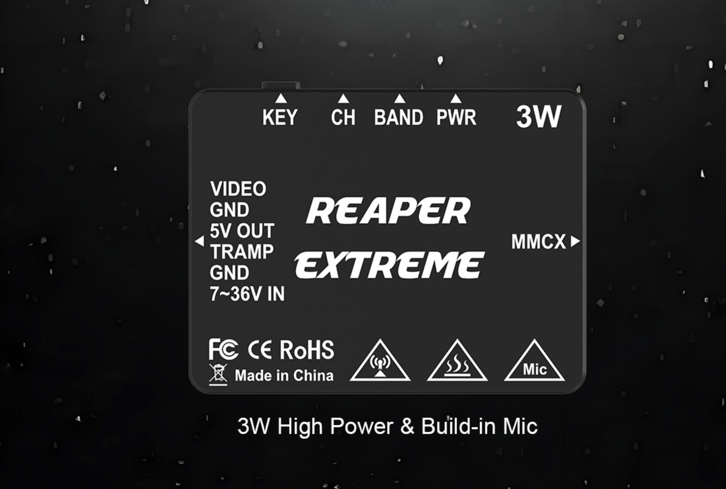 Foxeer 4.9~6G Reaper Extreme V2 3W 80CH VTX, Foxeer 4.9-6G Reaper Extreme V2 features a 3W 80CH VTX system with KEY CH BAND PWR functionality.