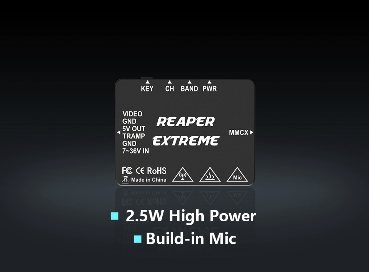 Foxeer 4.9G~6G Reaper Extreme V3 2.5W 80CH VTX, A high-power transmitter with 80 channels and 2.5 watts of power, suitable for FPV racing and other uses.