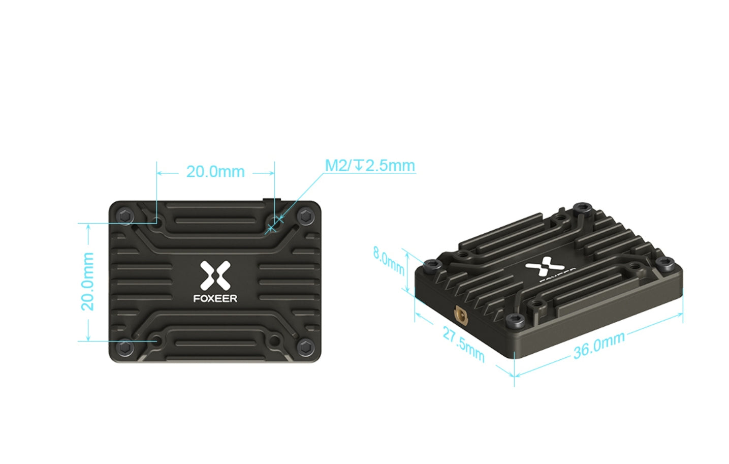 Foxeer 4.9G~6G Reaper Extreme V3 2.5W 80CH VTX, Tramp cable connects, disabling button, allowing flight controller to manage adjustments.