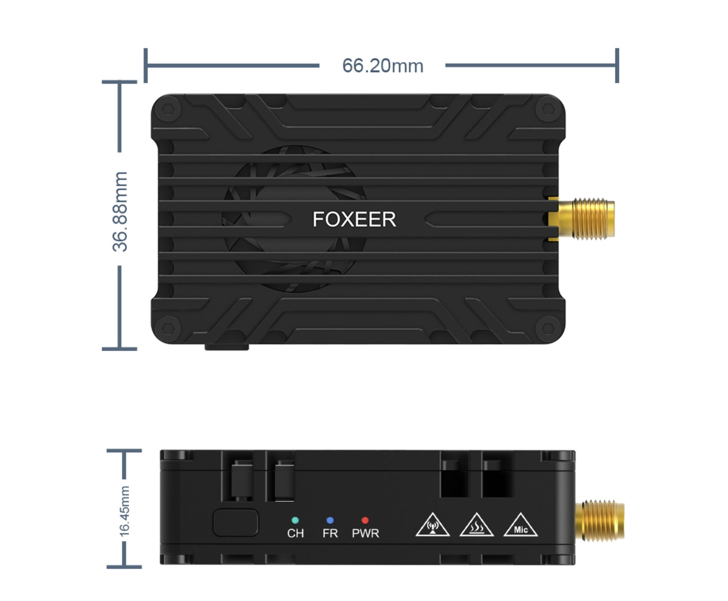 Foxeer 4.9G~6G Reaper Infinity 10W 80CH VTX, The Foxeer Reaper Infinity 10W has compact design and easy-to-mount solution with 20x20mm mounting holes.