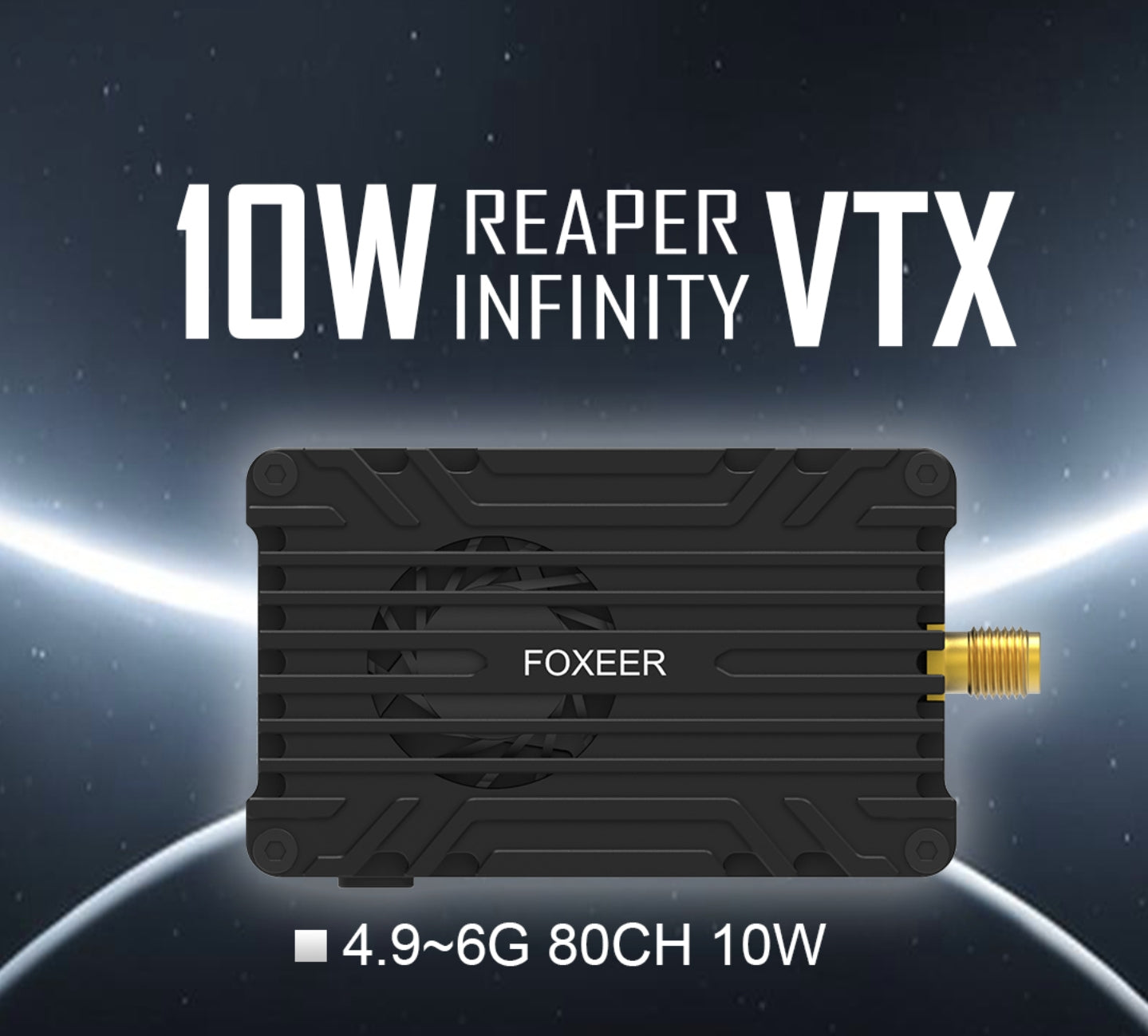 Foxeer 4.9G~6G Reaper Infinity 10W 80CH VTX, The Foxeer Reaper Infinity 10W 80CH VTX module has a high-gain design for long-range video transmission.