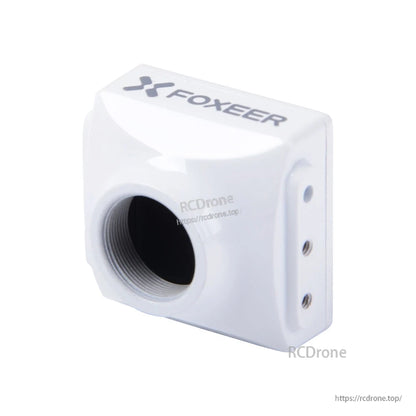 White Foxeer Cat camera case housing with threaded lens opening and side mounting screw holes