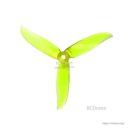 Neon green Foxeer Dalprop T5045C Pro 5-inch tri-blade FPV drone propeller with center hub hole