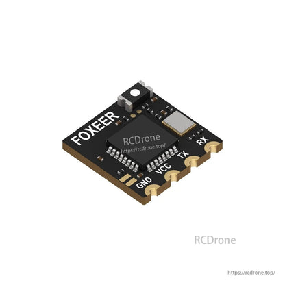 Foxeer ELRS Lite 2.4G Receiver, Foxeer ELRS Lite 2.4G micro receiver board with FOXEER logo and labeled GND, VCC, TX, RX solder pads