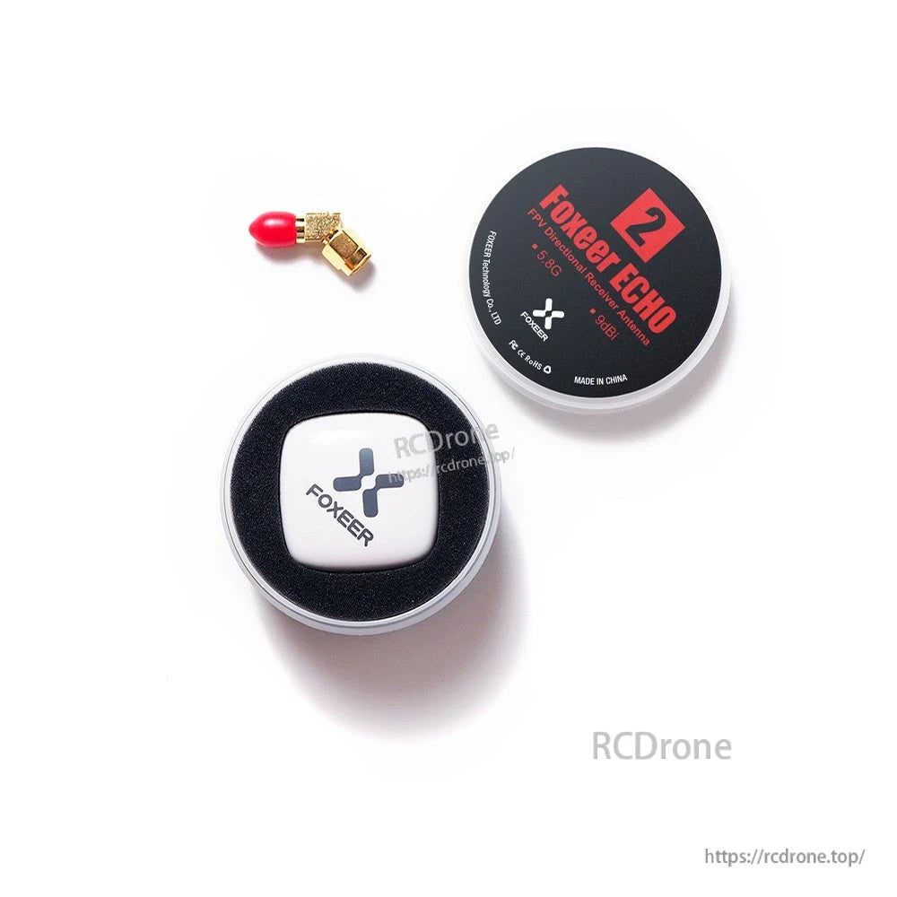 Foxeer Echo 2 Patch Antenna, Foxeer Echo 2 5.8G FPV directional receiver patch antenna in protective case with right-angle SMA adapter