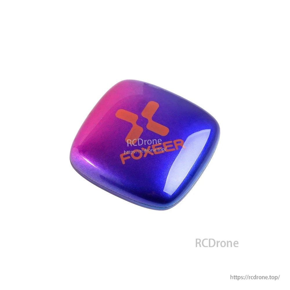 Foxeer Echo 2 patch antenna with glossy purple-blue housing and Foxeer logo on the front