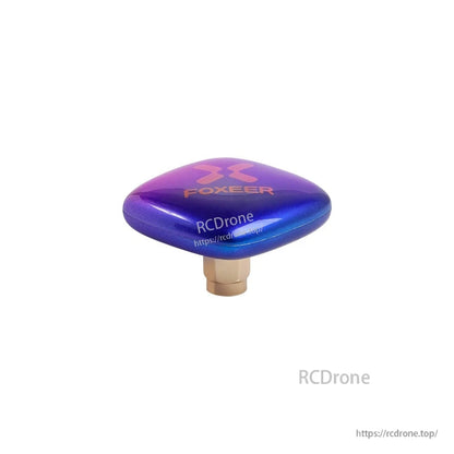 Foxeer Echo 2 patch antenna with glossy purple-blue housing and SMA connector base