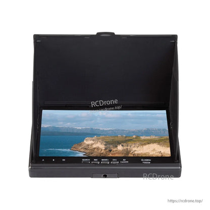 Foxeer LCD5802D 7" FPV Monitor, Foxeer LCD5802D 7-inch FPV monitor with flip-up sun hood, wide screen display, and front control buttons