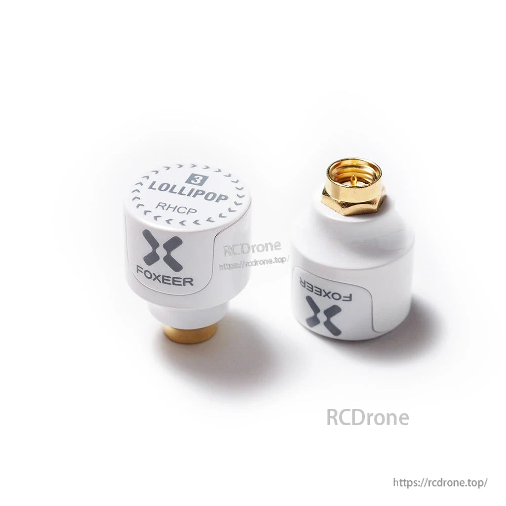 Foxeer Lollipop 3 Stubby Omni FPV Antenna, Pair of Foxeer Lollipop 3 stubby FPV omni antennas in white with SMA connector, RHCP marked