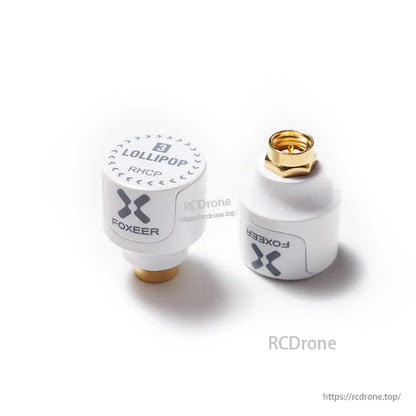 Foxeer Lollipop 3 Stubby Omni FPV Antenna, Pair of Foxeer Lollipop 3 stubby FPV omni antennas in white with SMA connector, RHCP marked