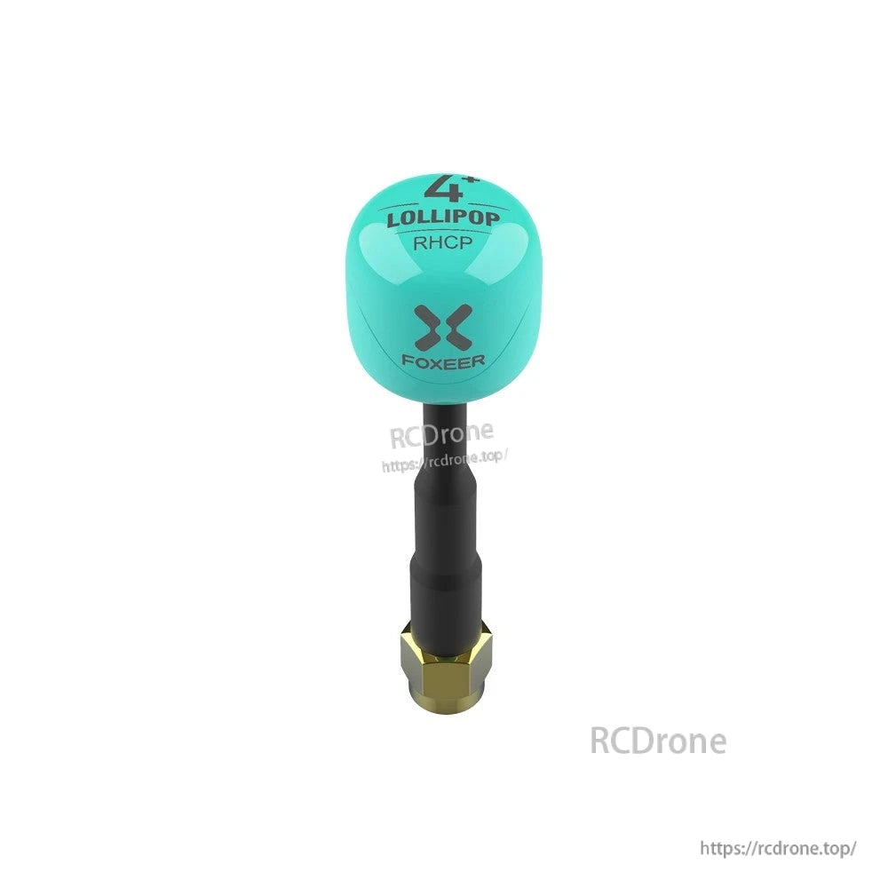 Foxeer Lollipop 4+ RHCP FPV omni antenna with teal cap, black stem, and SMA-style connector