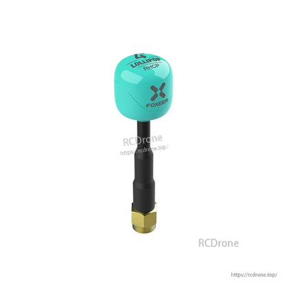 Foxeer Lollipop 4 Plus FPV omni antenna with RHCP marking, teal housing, black stem and gold SMA connector