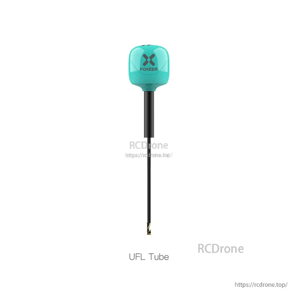 Foxeer Lollipop 4 Plus 5.8GHz FPV omni antenna with teal cap and long UFL tube pigtail connector